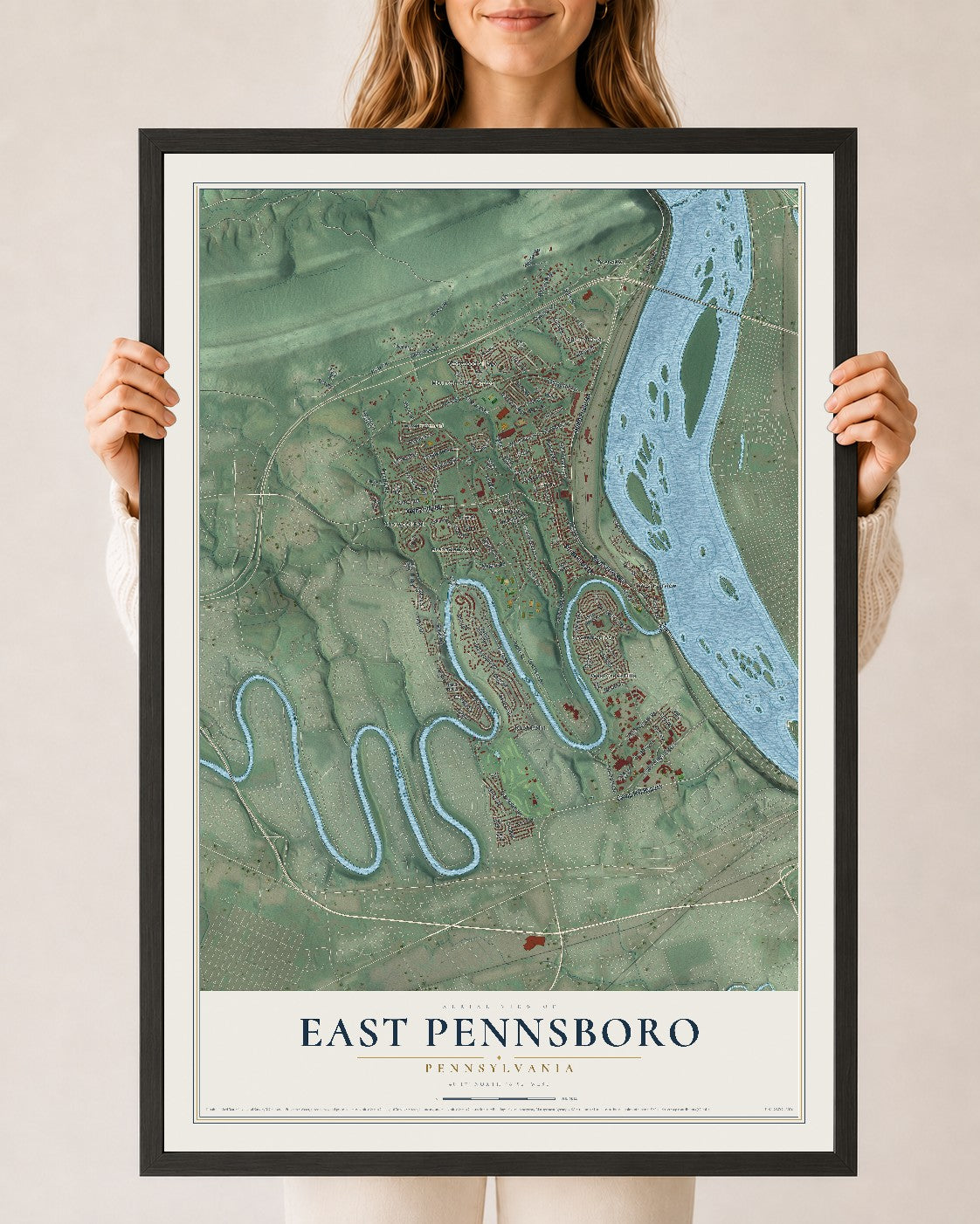 Map of East Pennsboro, Pennsylvania, 24 x 36 inch print in a black wood frame