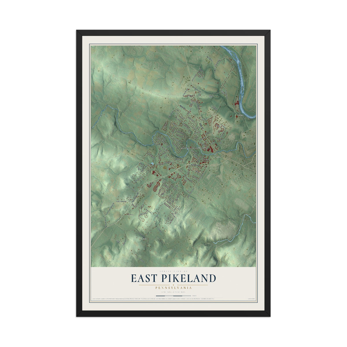 Map of East Pikeland, Pennsylvania, 12 x 18 inch print in a black wood frame