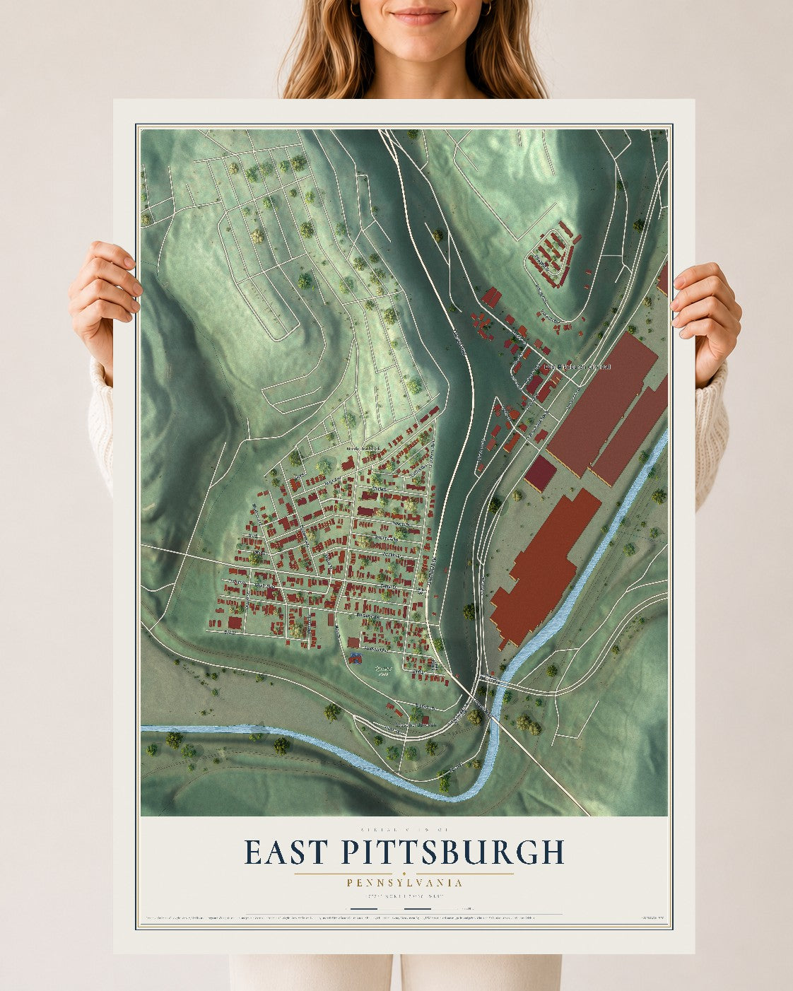 Map of East Pittsburgh, Pennsylvania, 24 x 36 inch unframed archival matte print