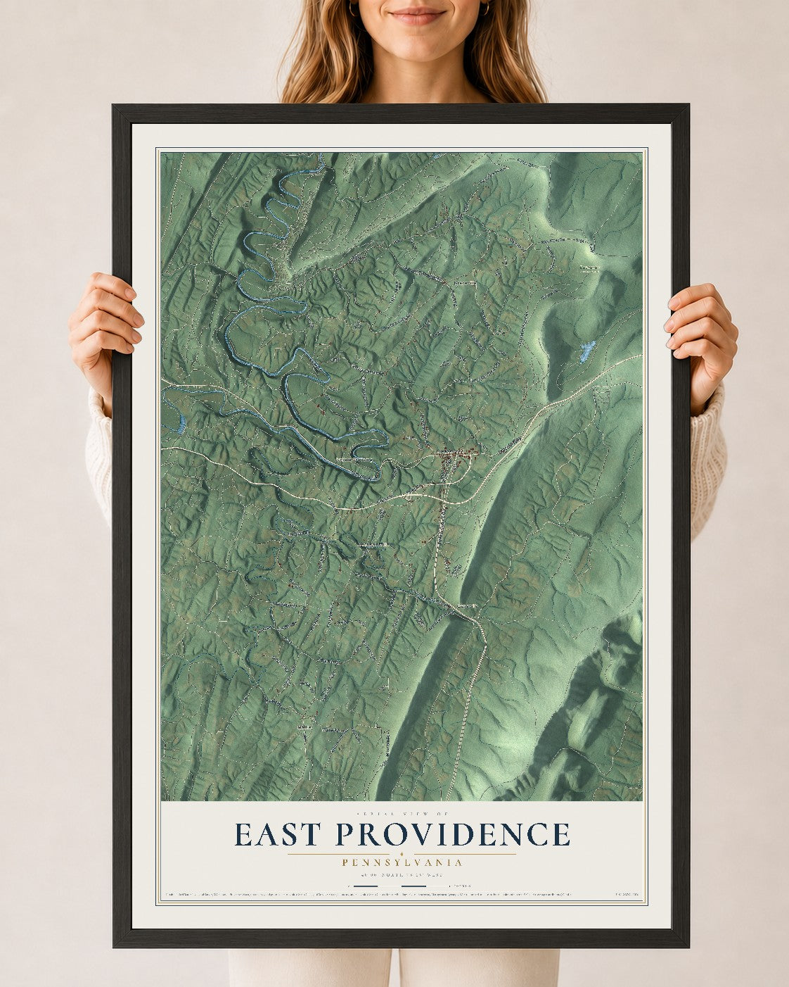 Map of East Providence, Pennsylvania, 24 x 36 inch print in a black wood frame