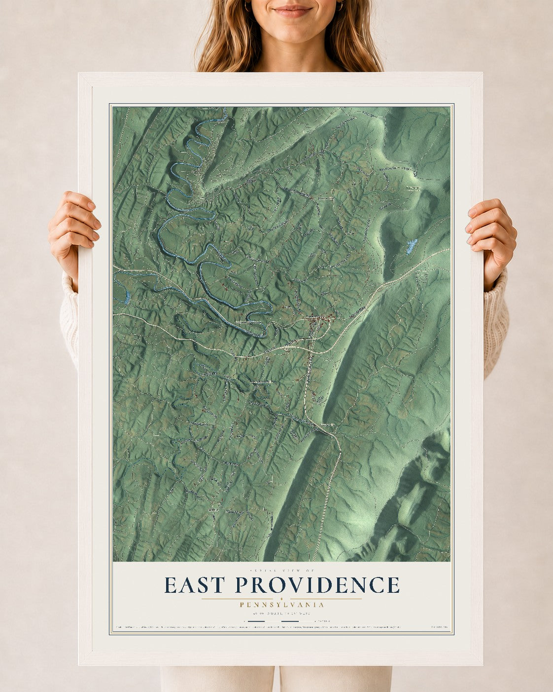 Map of East Providence, Pennsylvania, 24 x 36 inch print in a white wood frame