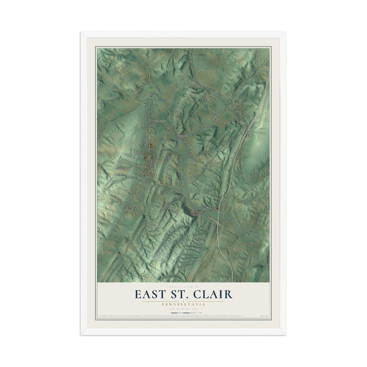 Map of East St. Clair, Pennsylvania, 12 x 18 inch print in a white wood frame