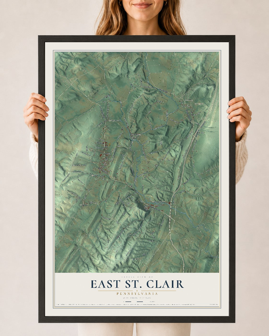 Map of East St. Clair, Pennsylvania, 24 x 36 inch print in a black wood frame