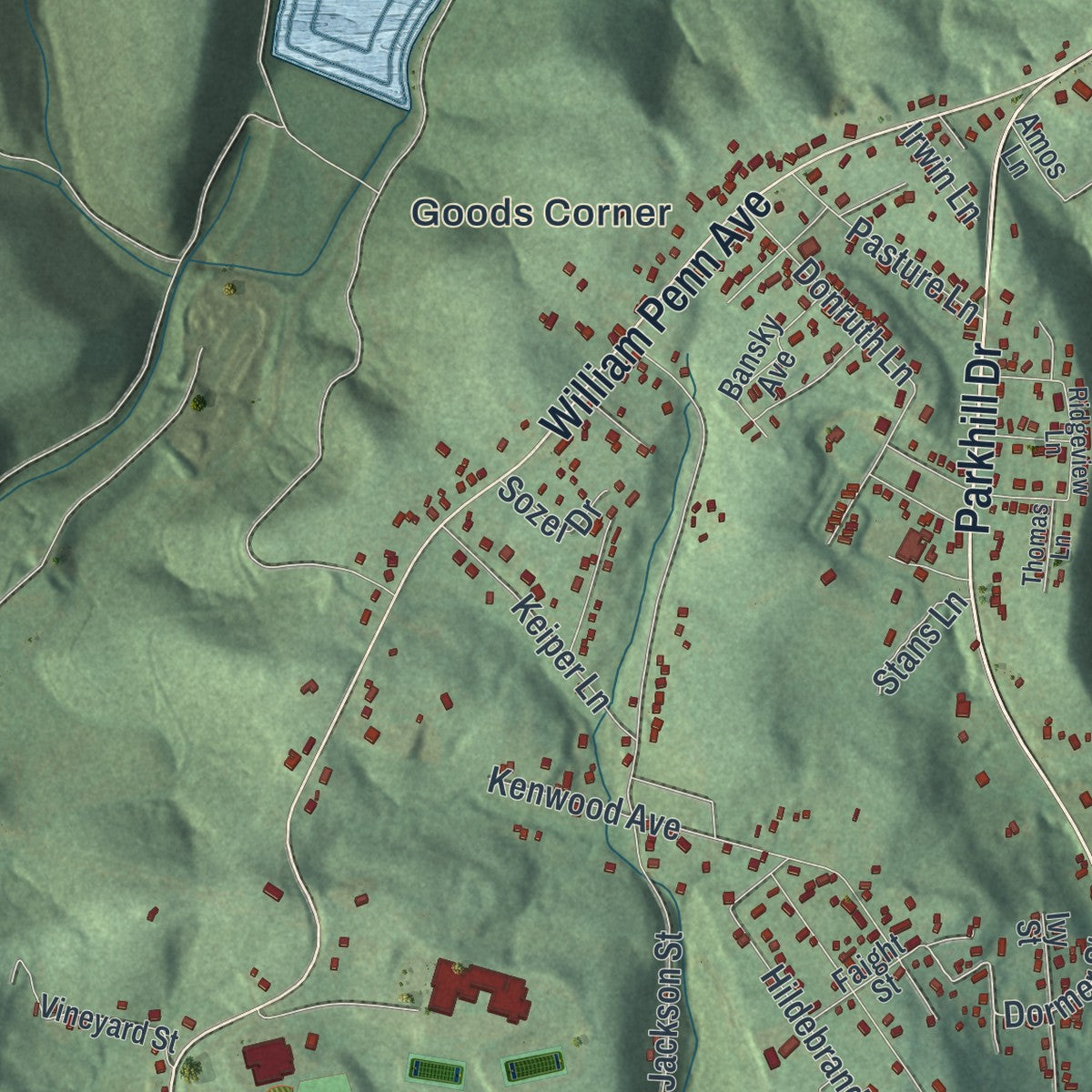 Close-up of the map of East Taylor, Pennsylvania print showing street and building detail