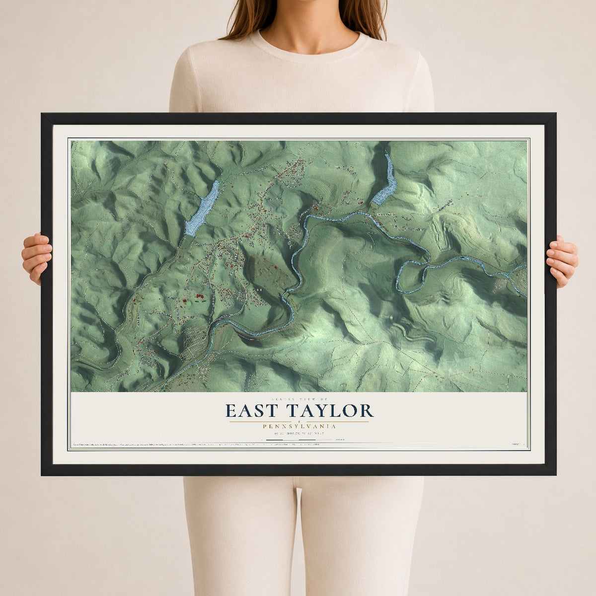 Map of East Taylor, Pennsylvania, 24 x 36 inch print in a black wood frame