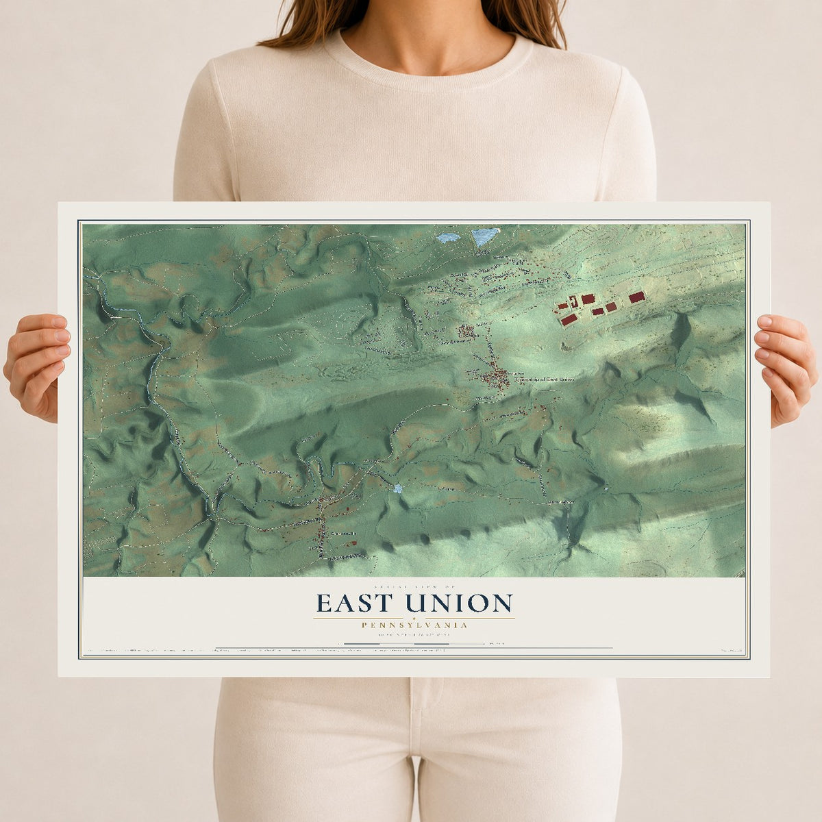 Map of East Union, Pennsylvania, 12 x 18 inch unframed archival matte print
