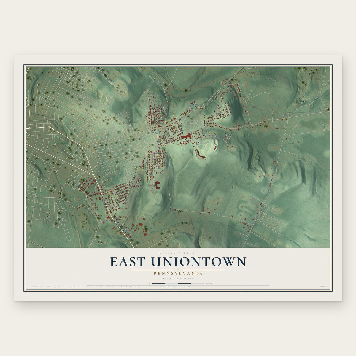 East Uniontown, Pennsylvania map print, the full design