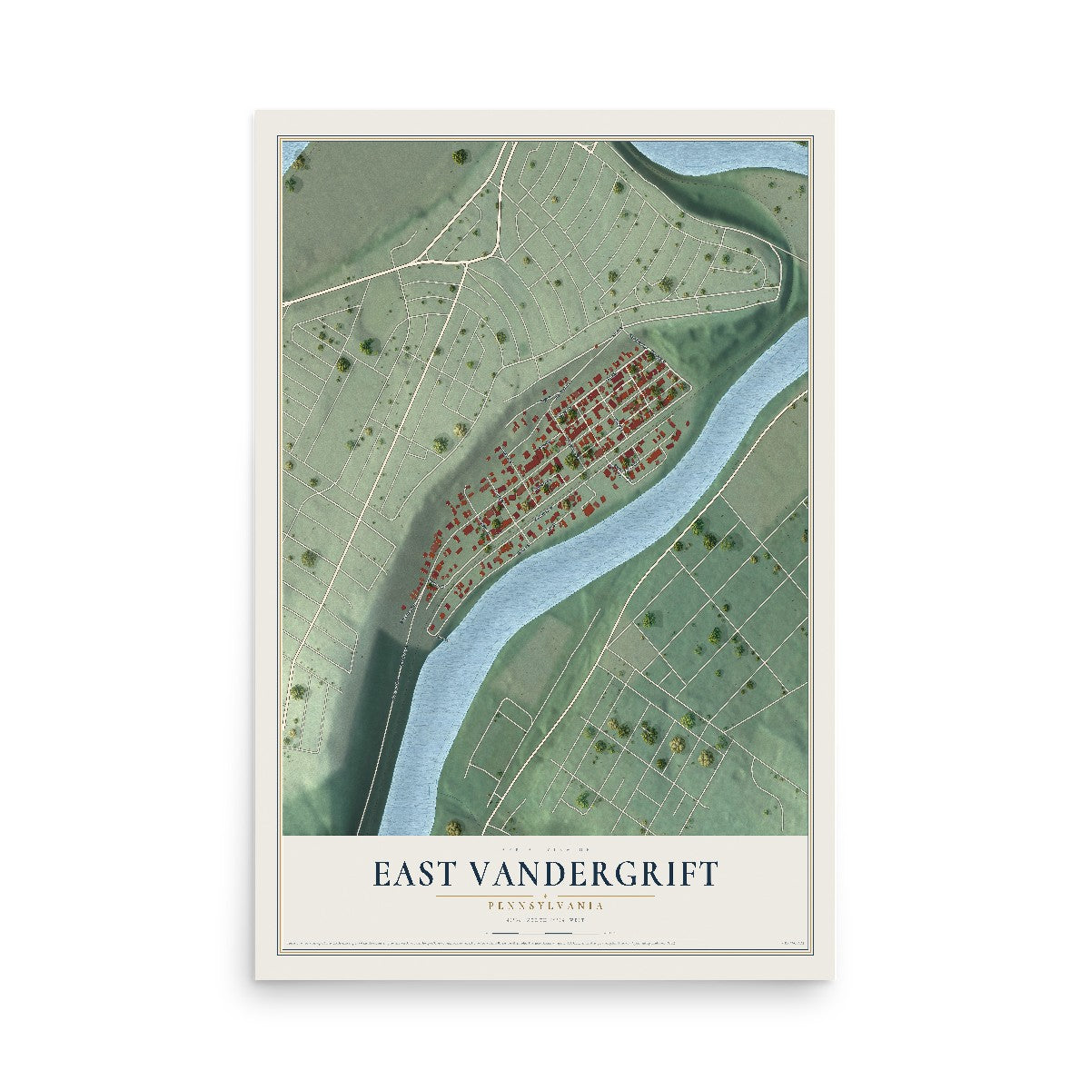 Map of East Vandergrift, Pennsylvania, 12 x 18 inch unframed archival matte print