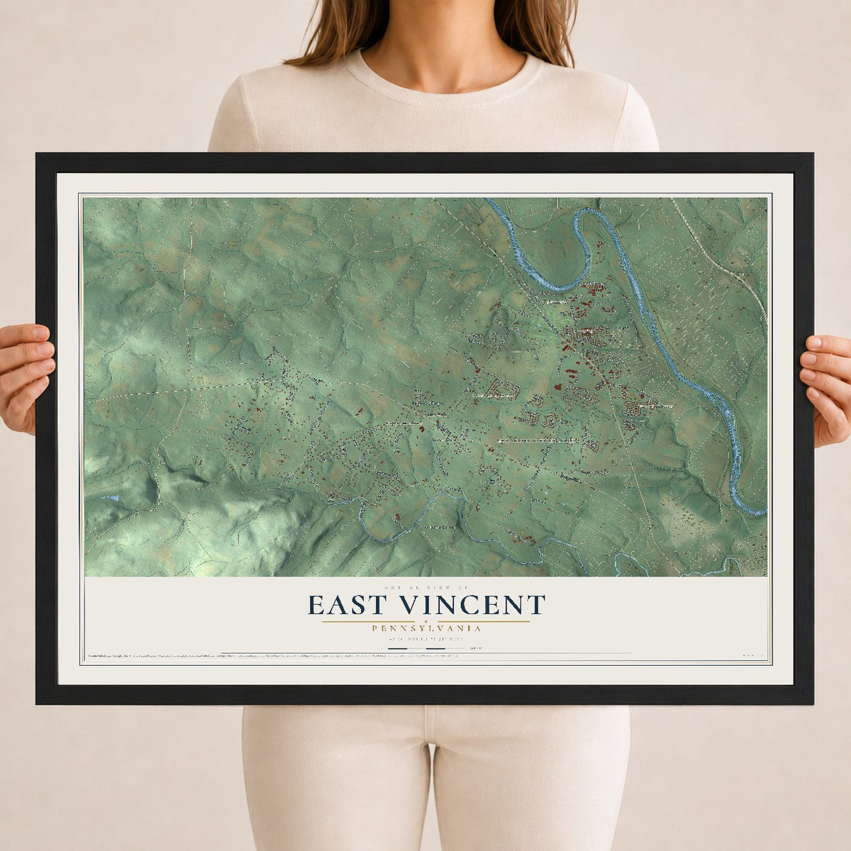 Map of East Vincent, Pennsylvania, 18 x 24 inch print in a black wood frame