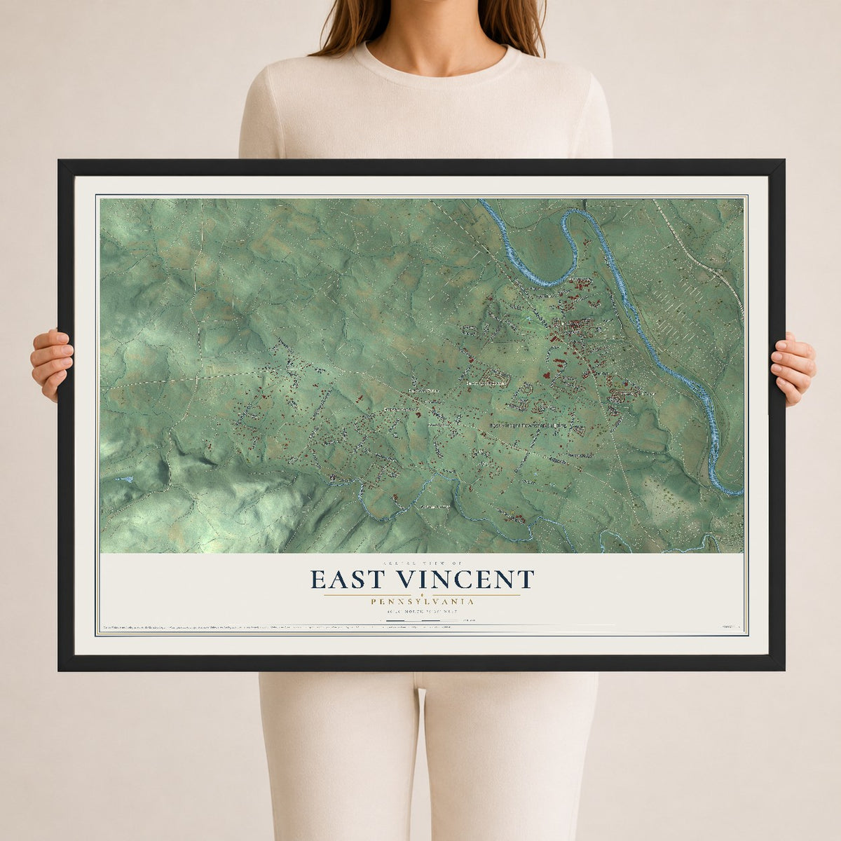 Map of East Vincent, Pennsylvania, 24 x 36 inch print in a black wood frame