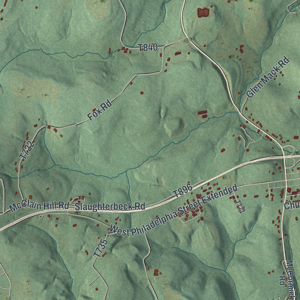 Second close-up of the map of East Wheatfield, Pennsylvania print showing more streets and buildings