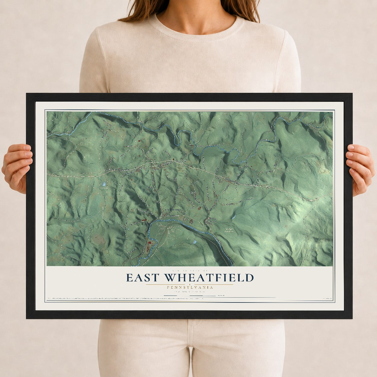 Map of East Wheatfield, Pennsylvania, 12 x 18 inch print in a black wood frame