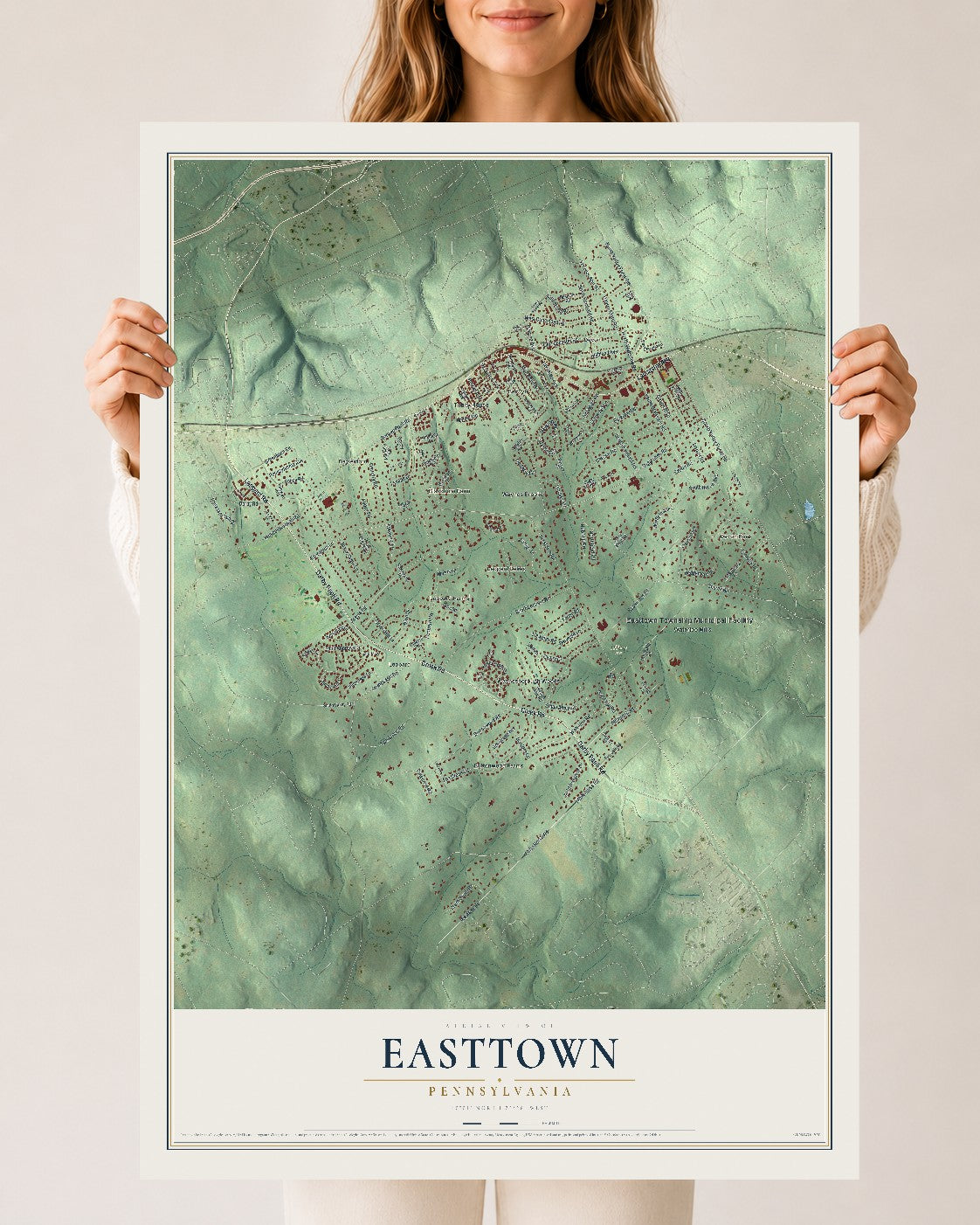 Map of Easttown, Pennsylvania, 24 x 36 inch unframed archival matte print