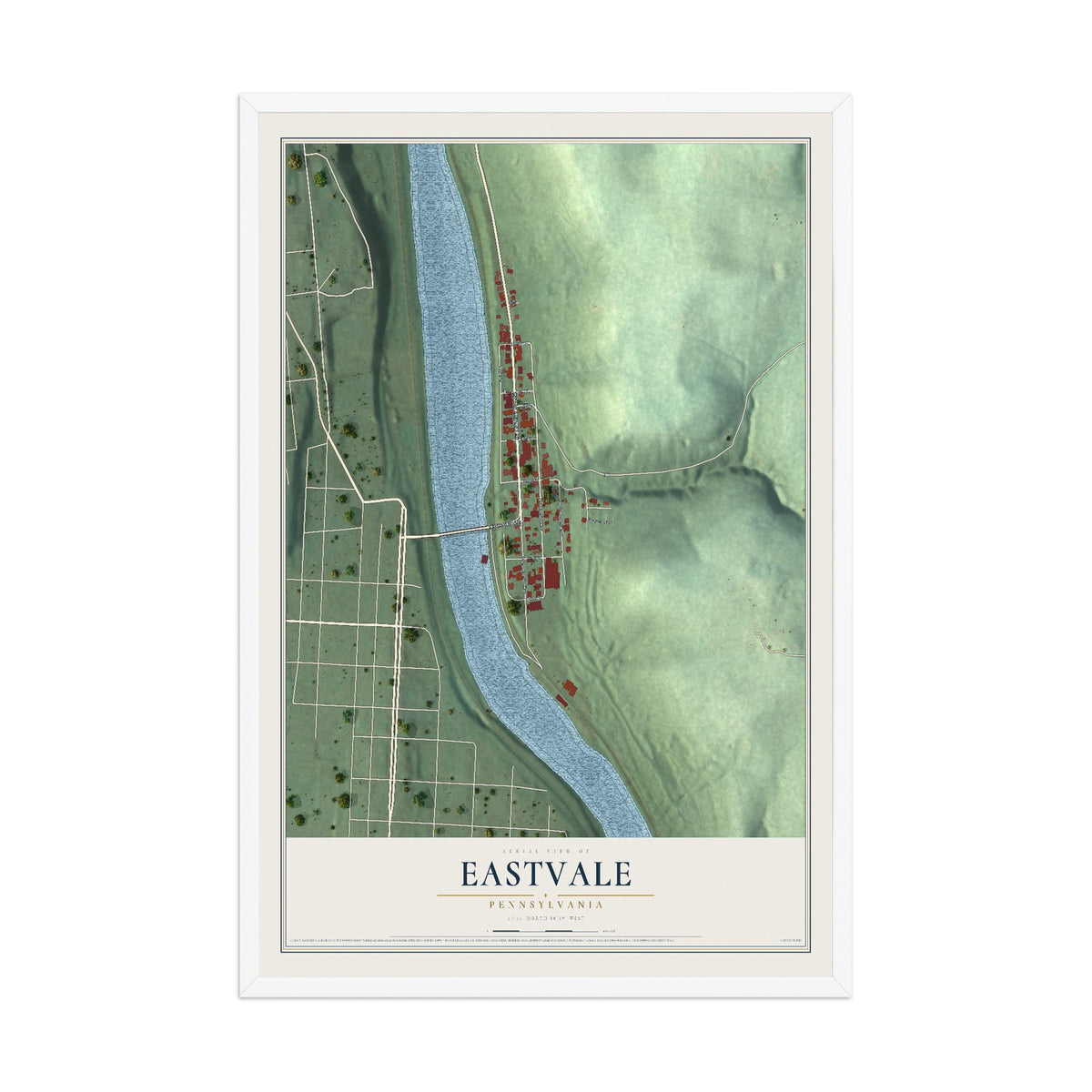 Map of Eastvale, Pennsylvania, 12 x 18 inch print in a white wood frame
