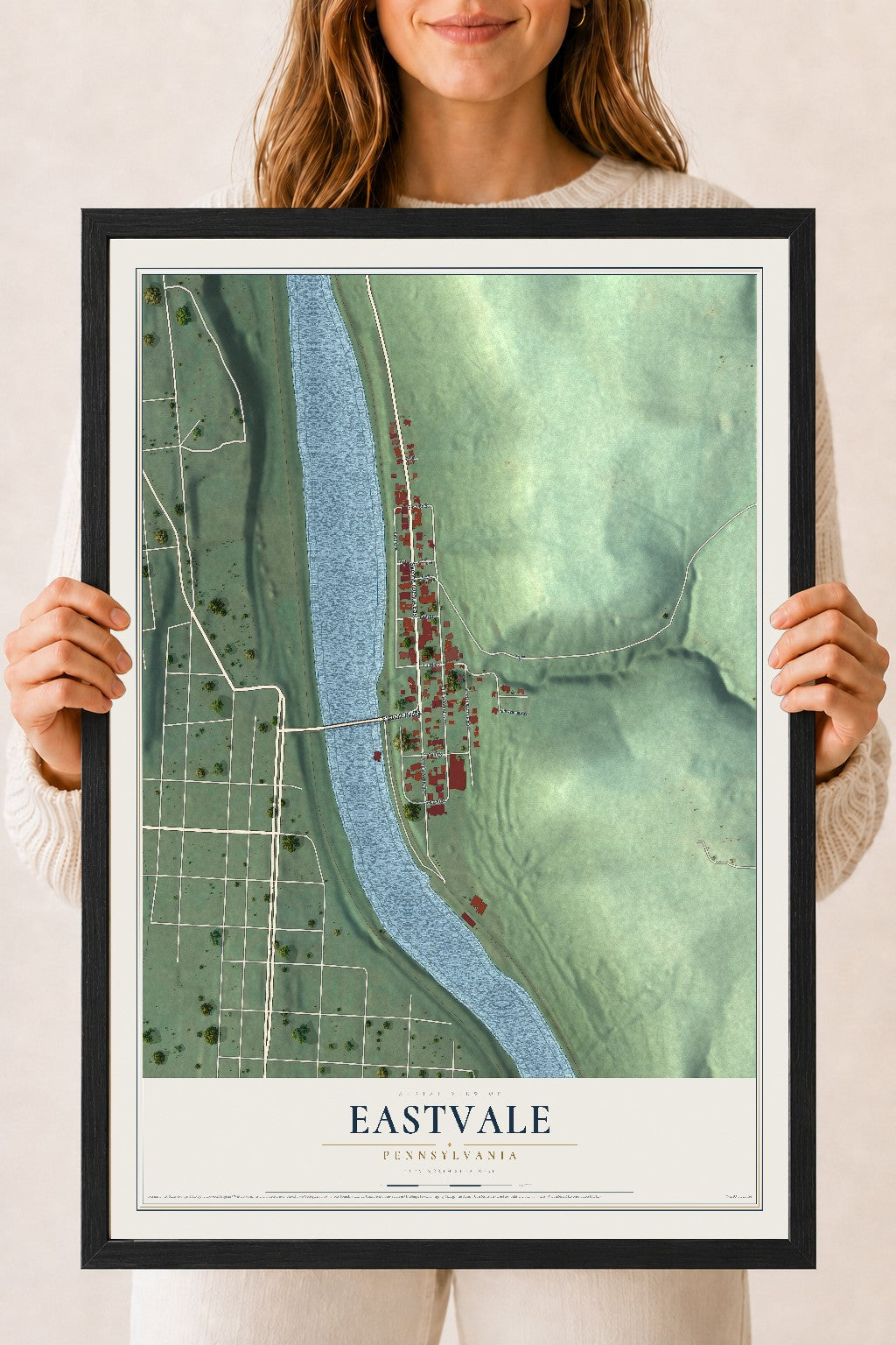 Map of Eastvale, Pennsylvania, 18 x 24 inch print in a black wood frame