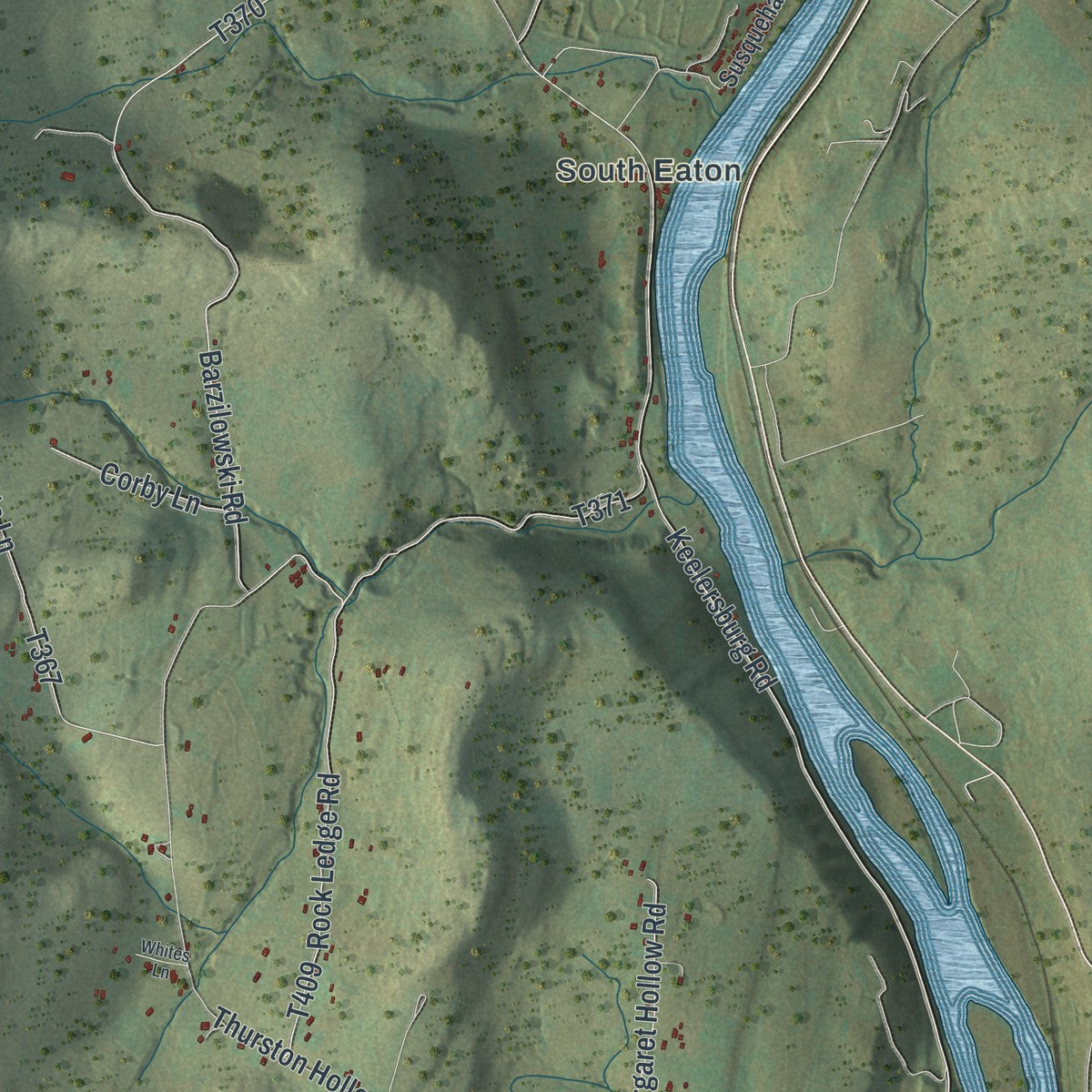 Second close-up of the map of Eaton, Pennsylvania print showing more streets and buildings