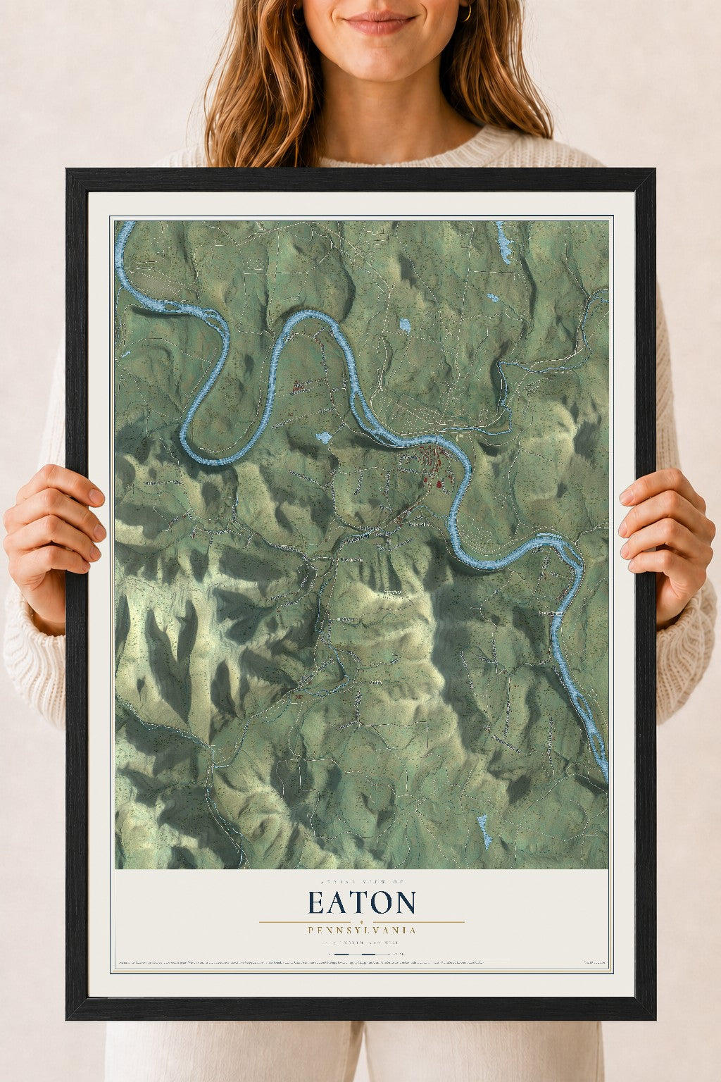 Map of Eaton, Pennsylvania, 18 x 24 inch print in a black wood frame