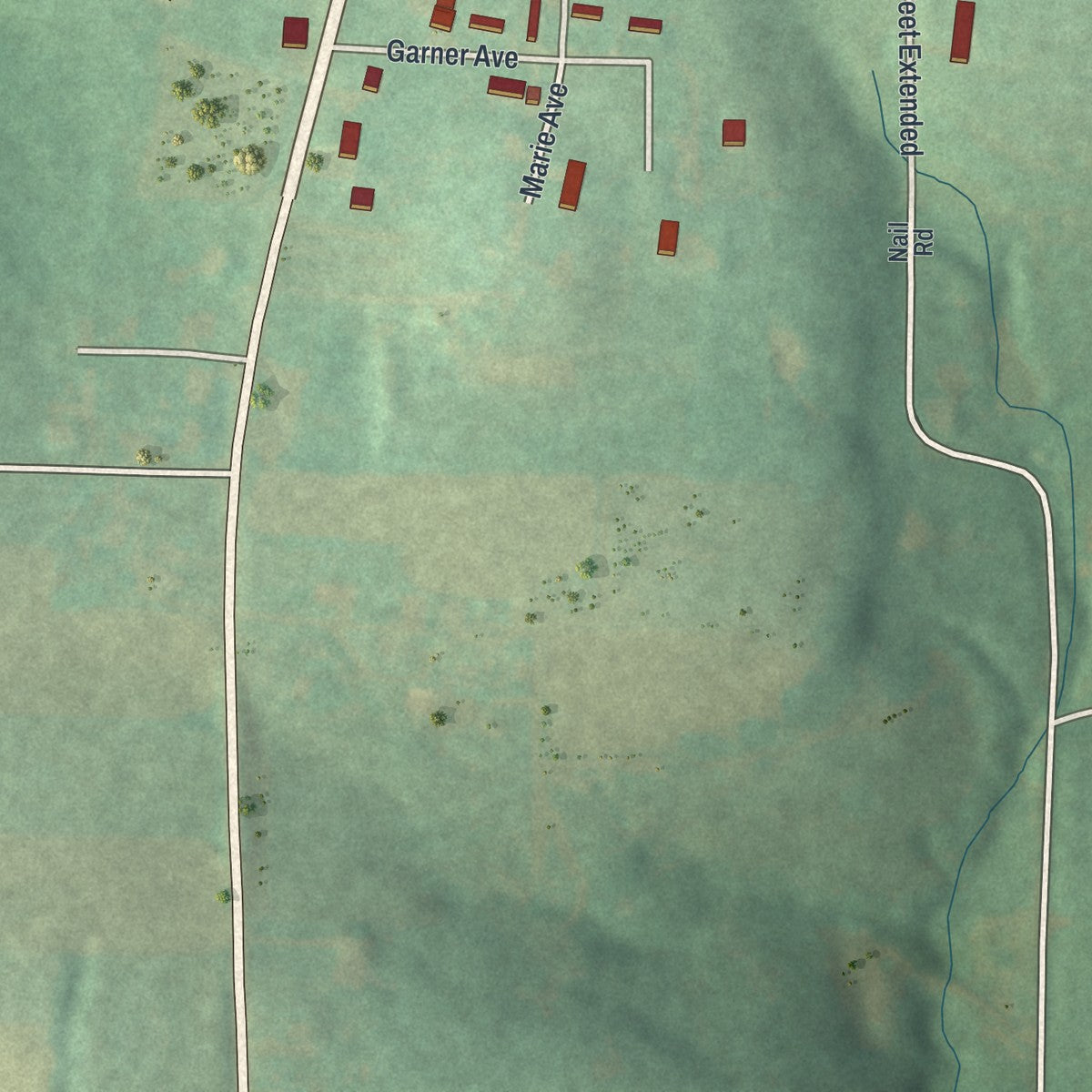 Second close-up of the map of Eau Claire, Pennsylvania print showing more streets and buildings