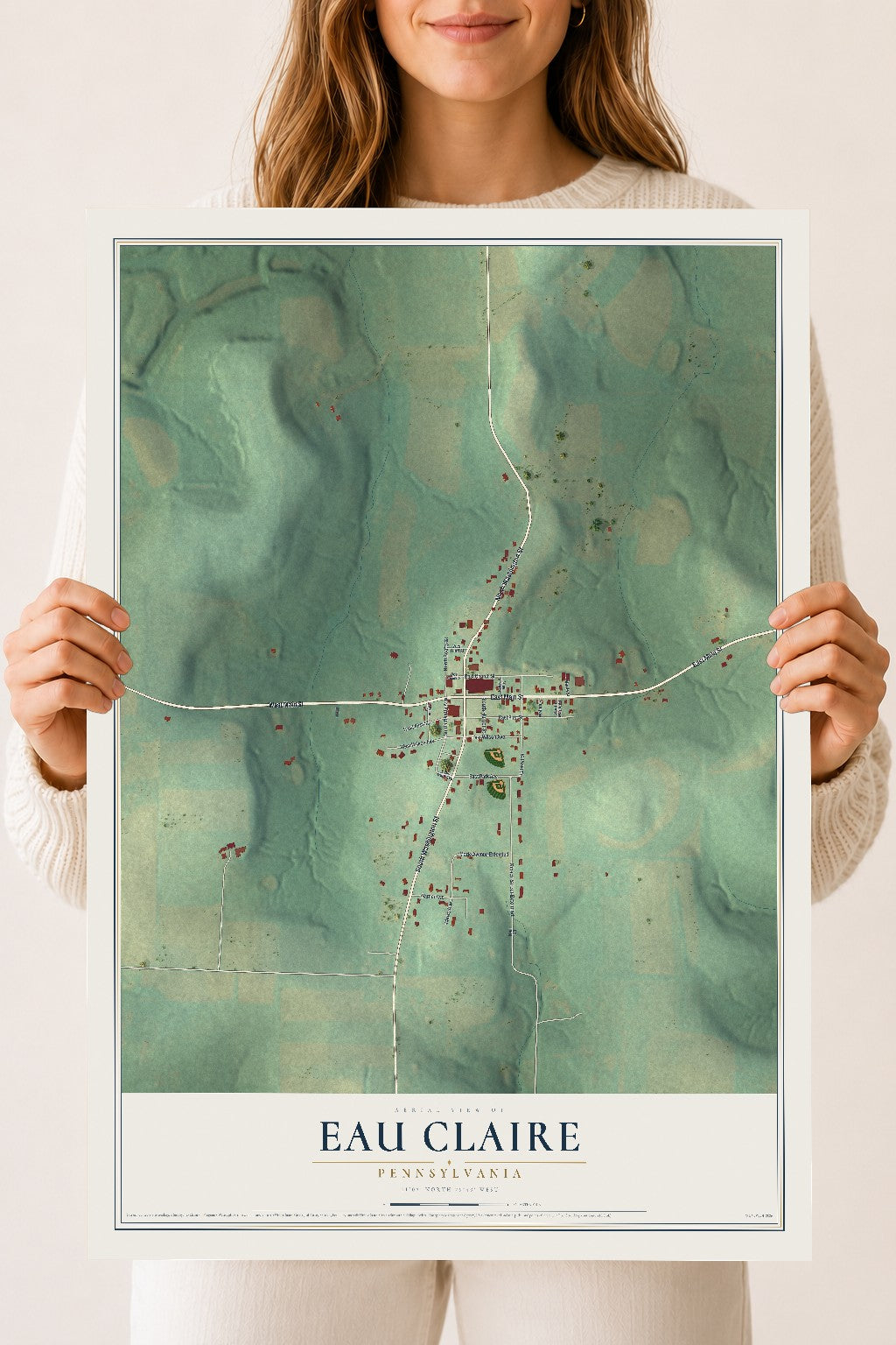 Map of Eau Claire, Pennsylvania, 18 x 24 inch unframed archival matte print