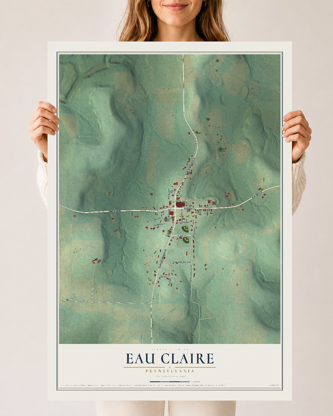 Map of Eau Claire, Pennsylvania, 24 x 36 inch unframed archival matte print