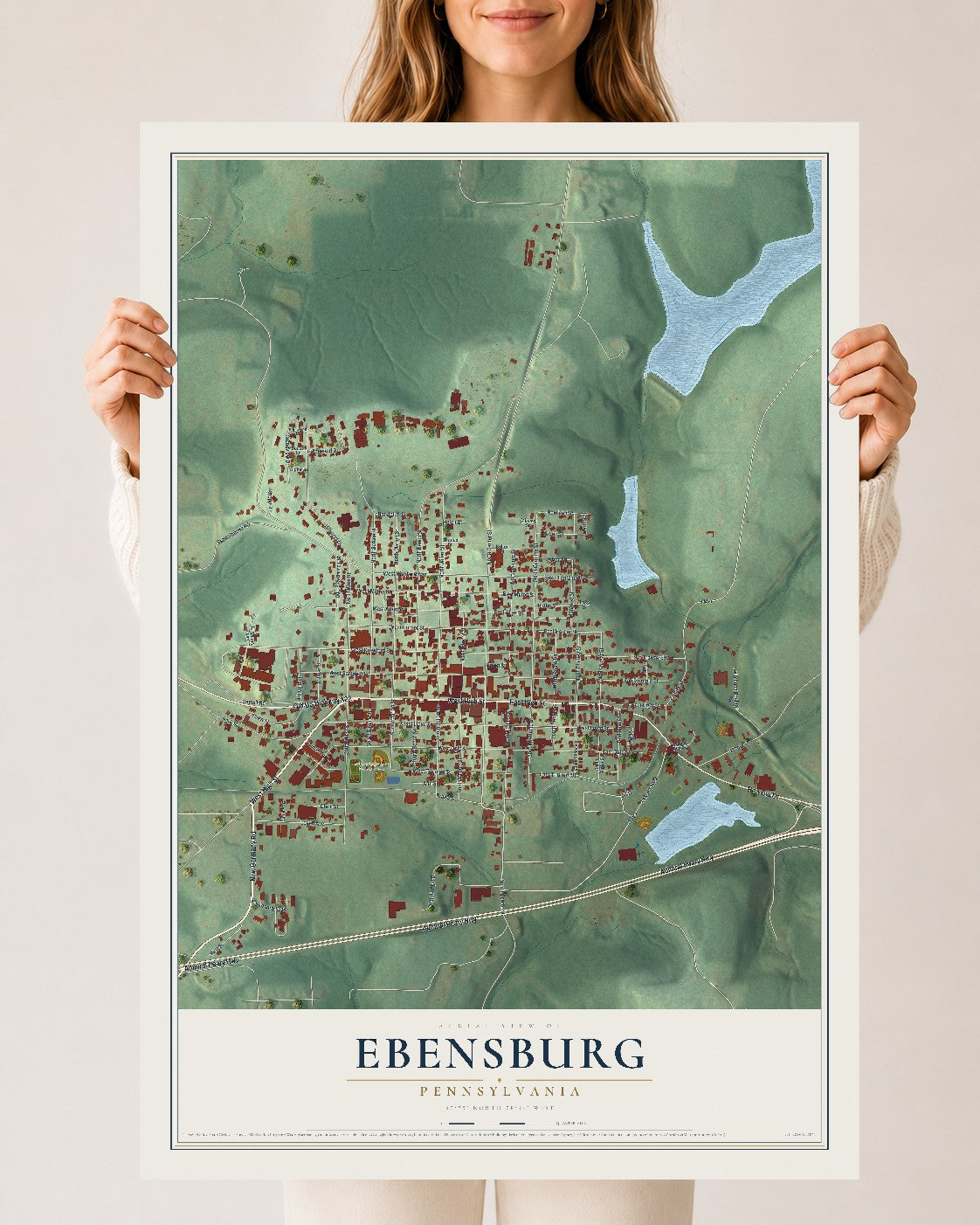 Map of Ebensburg, Pennsylvania, 24 x 36 inch unframed archival matte print