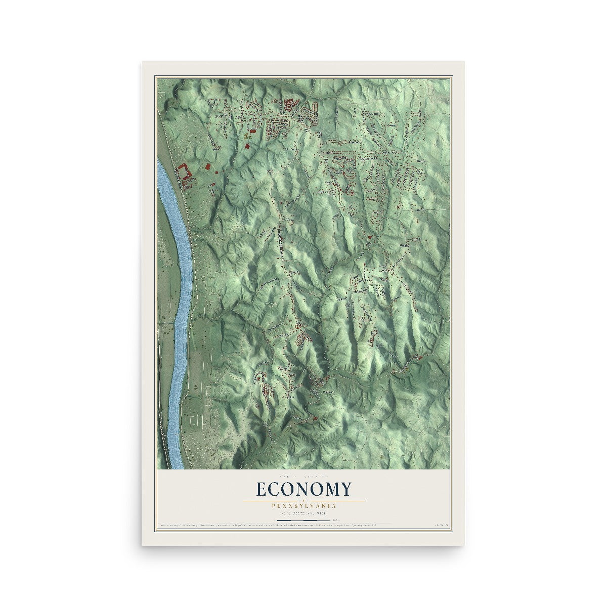 Map of Economy, Pennsylvania, 12 x 18 inch unframed archival matte print
