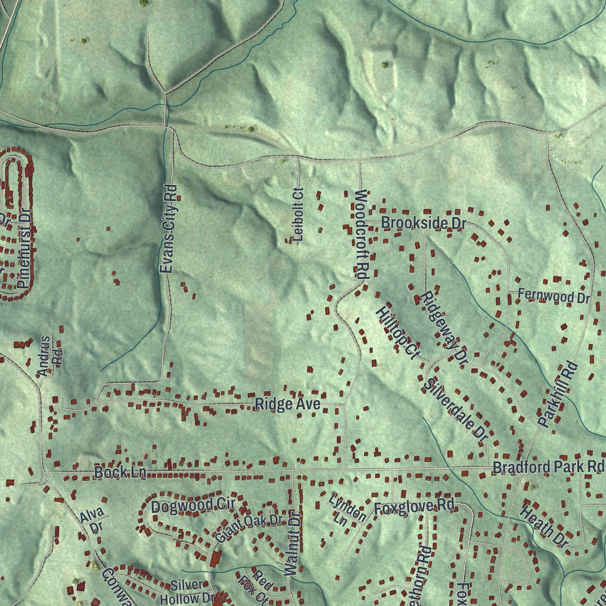 Close-up of the map of Economy, Pennsylvania print showing street and building detail