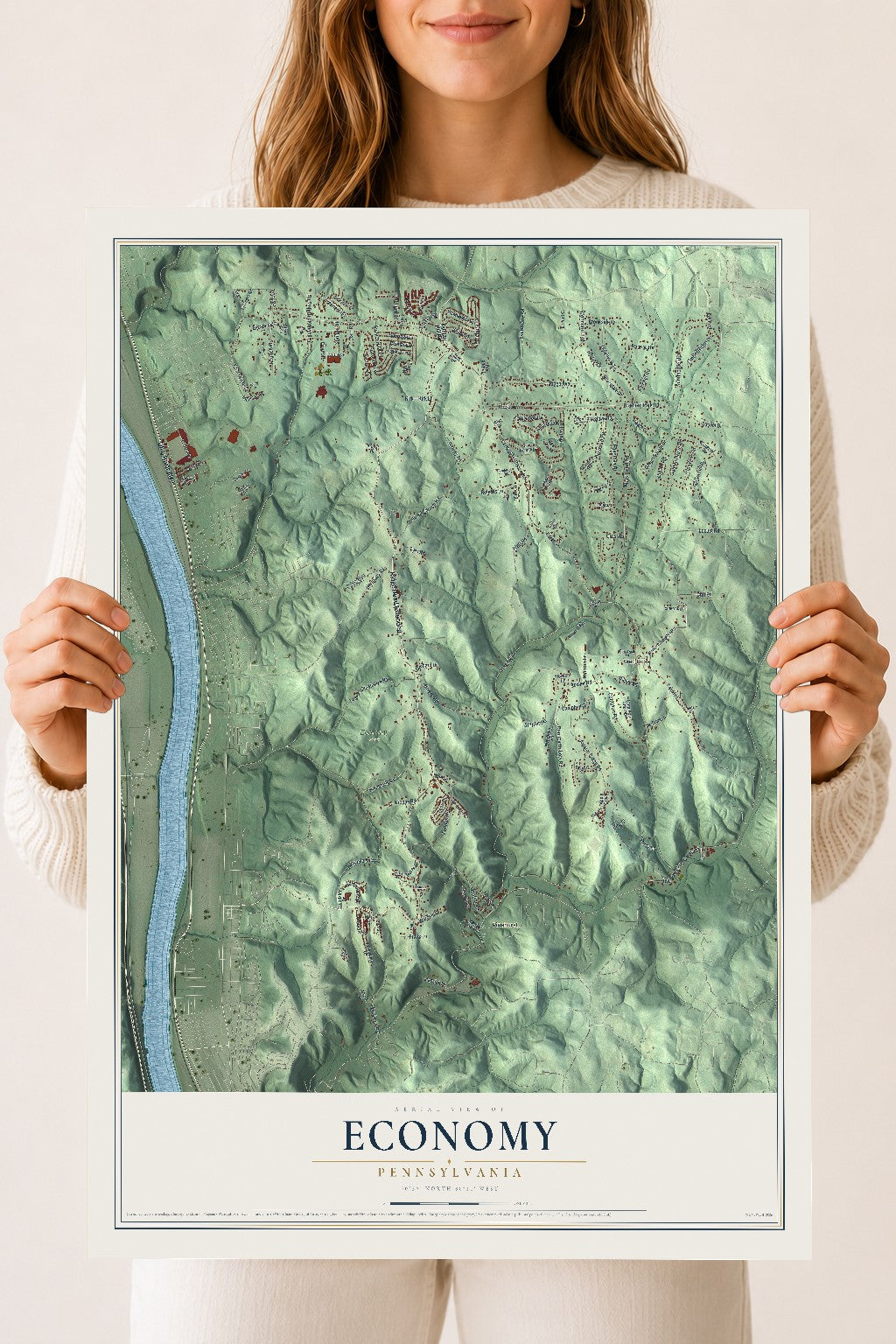 Map of Economy, Pennsylvania, 18 x 24 inch unframed archival matte print