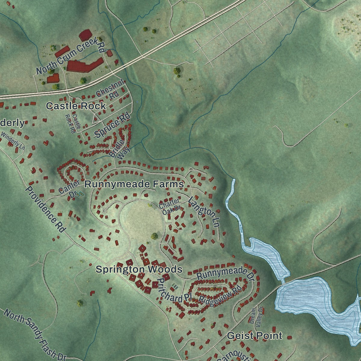 Second close-up of the map of Edgmont, Pennsylvania print showing more streets and buildings