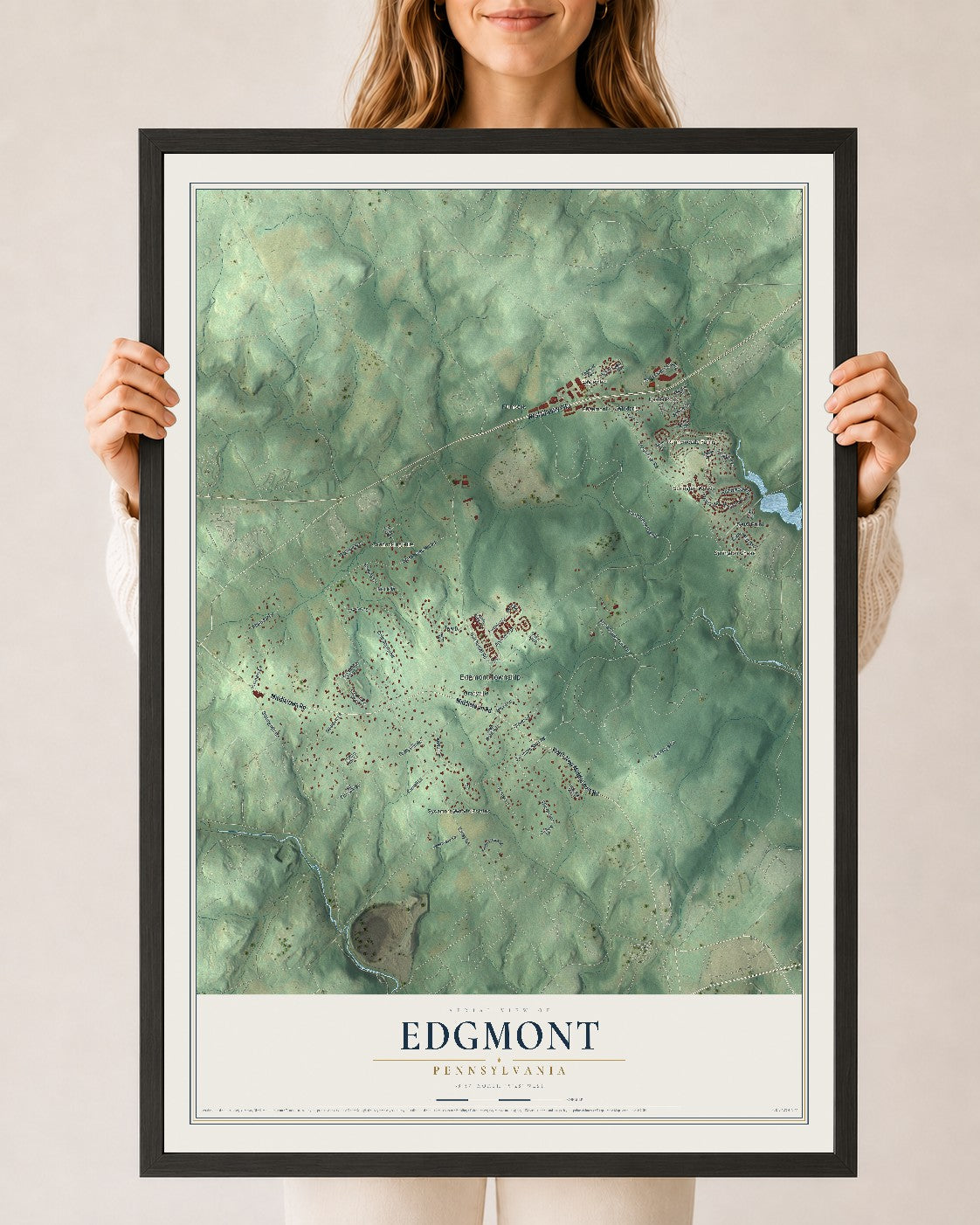 Map of Edgmont, Pennsylvania, 24 x 36 inch print in a black wood frame