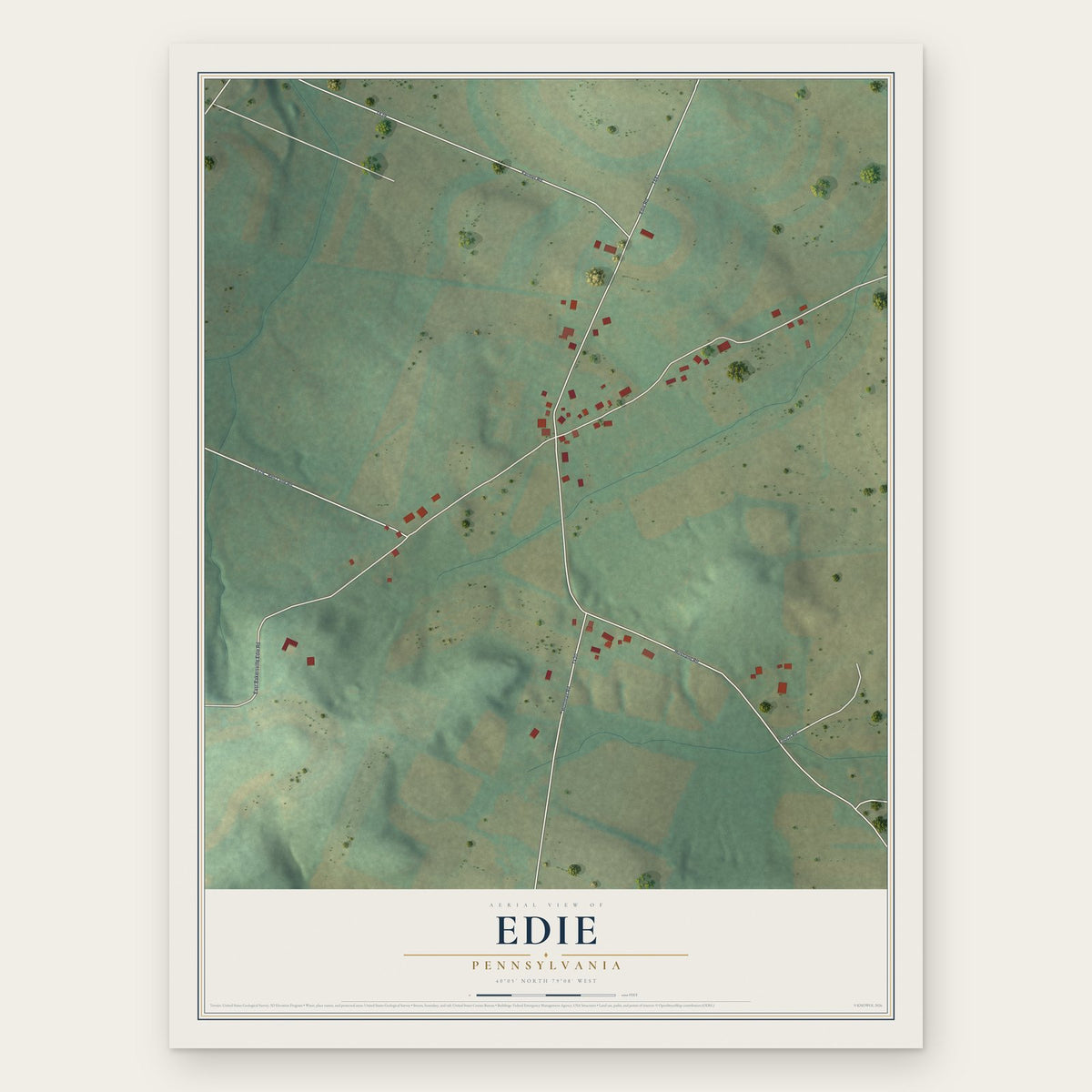 Edie, Pennsylvania map print, the full design