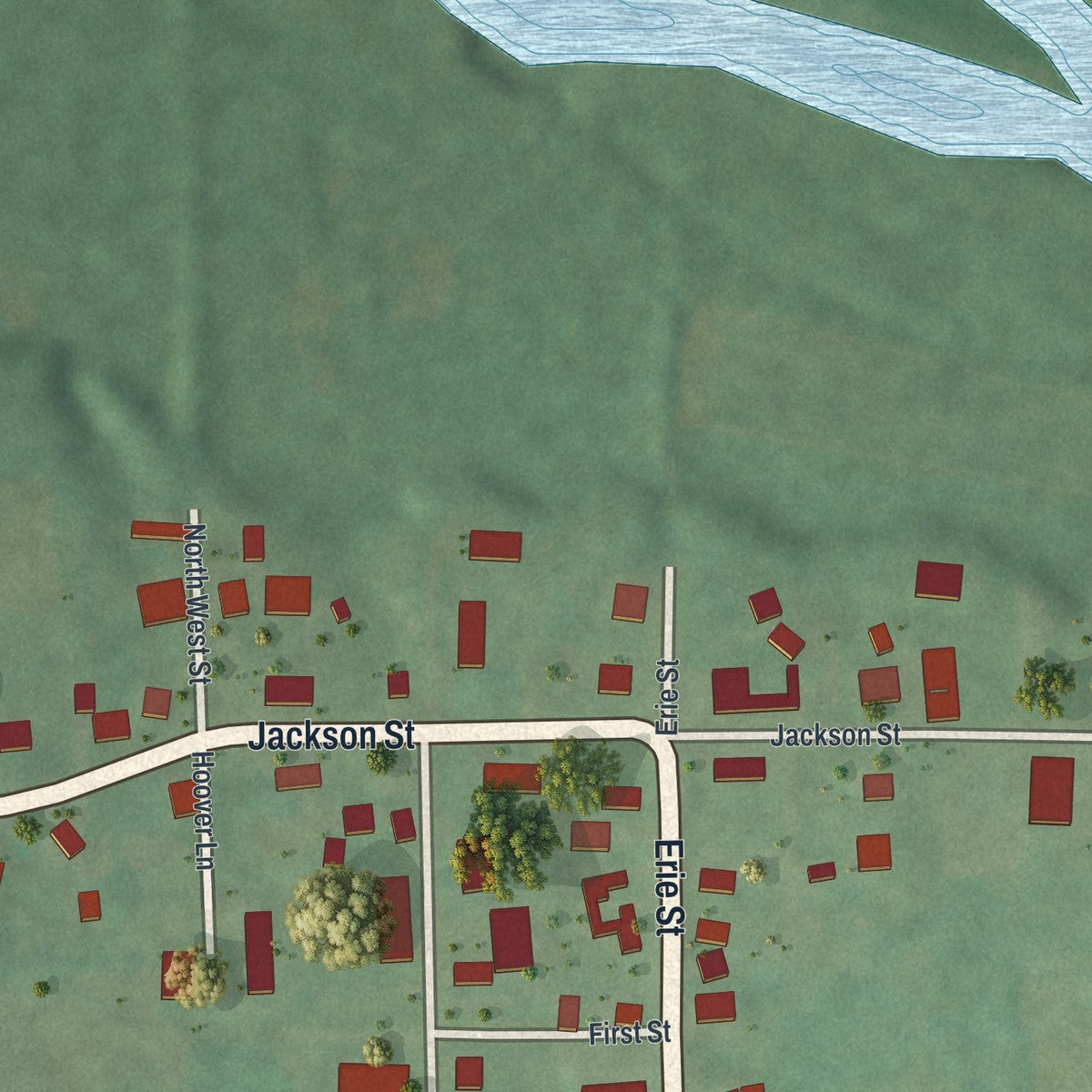 Close-up of the map of Edinburg, Pennsylvania print showing street and building detail