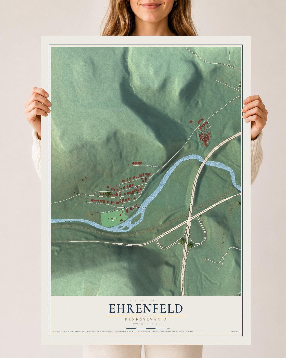 Map of Ehrenfeld, Pennsylvania, 24 x 36 inch unframed archival matte print