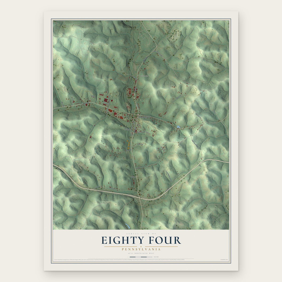Eighty Four, Pennsylvania map print, the full design
