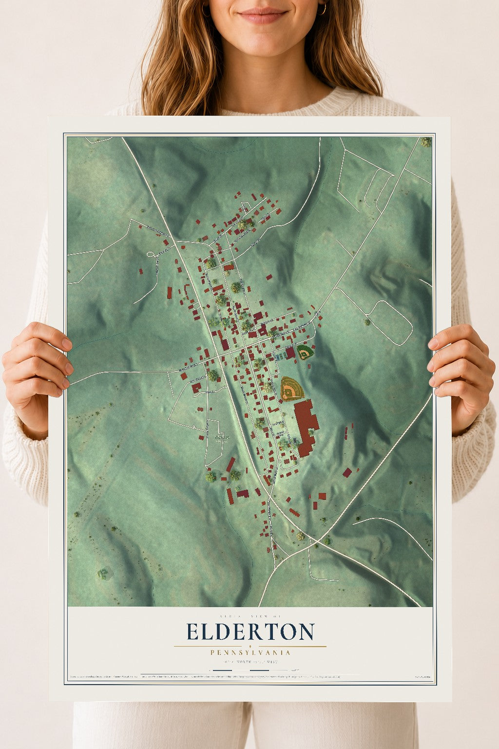 Map of Elderton, Pennsylvania, 18 x 24 inch unframed archival matte print