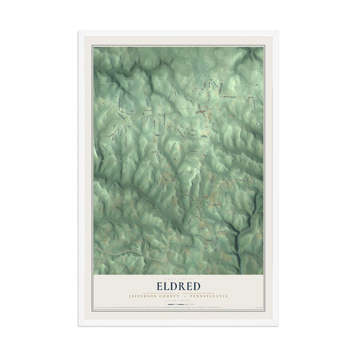 Map of Eldred, Jefferson County, Pennsylvania, 12 x 18 inch print in a white wood frame