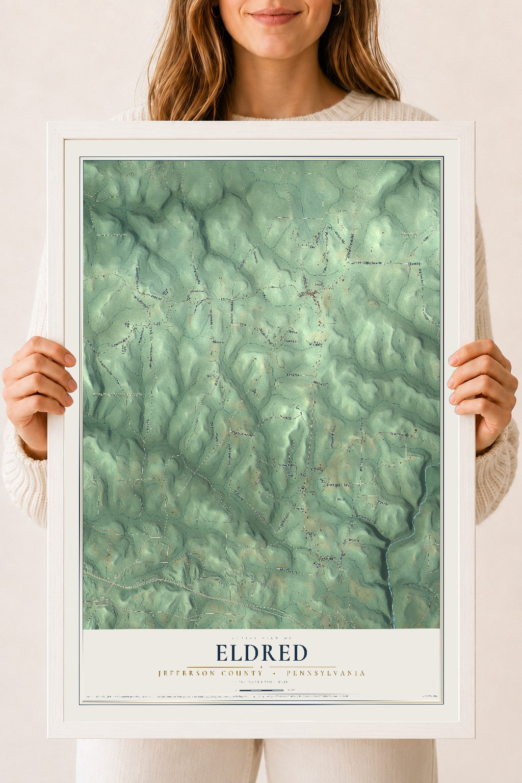 Map of Eldred, Jefferson County, Pennsylvania, 18 x 24 inch print in a white wood frame