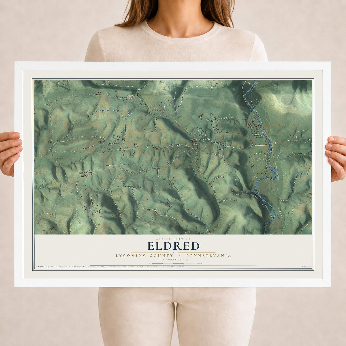 Map of Eldred, Lycoming County, Pennsylvania, 18 x 24 inch print in a white wood frame