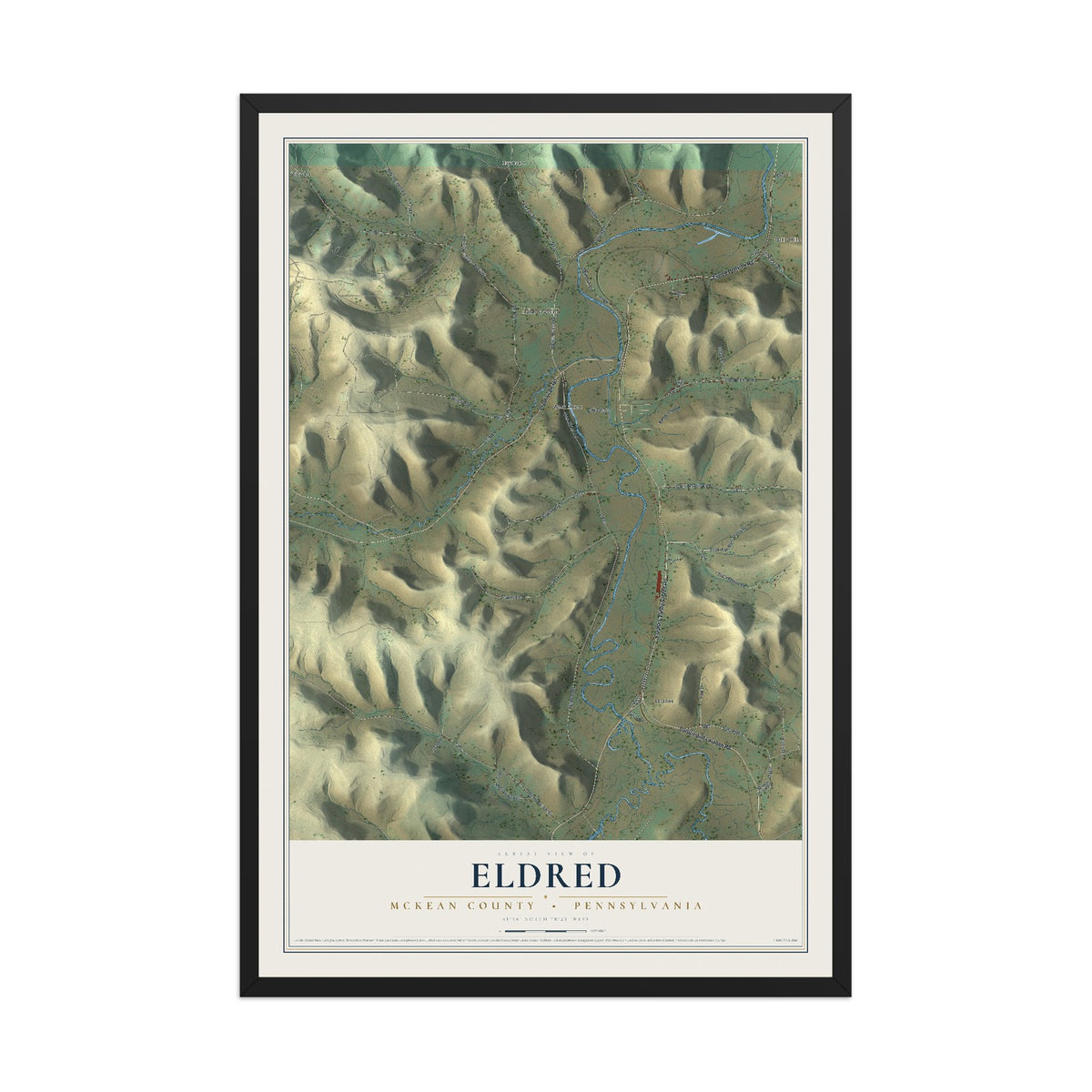 Map of Eldred, McKean County, Pennsylvania, 12 x 18 inch print in a black wood frame