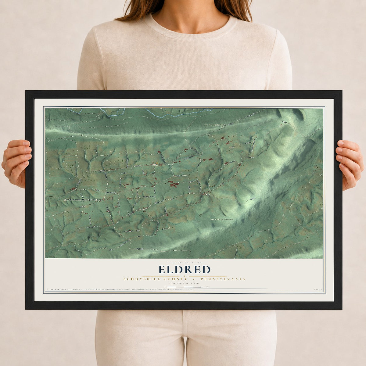 Map of Eldred, Schuylkill County, Pennsylvania, 12 x 18 inch print in a black wood frame