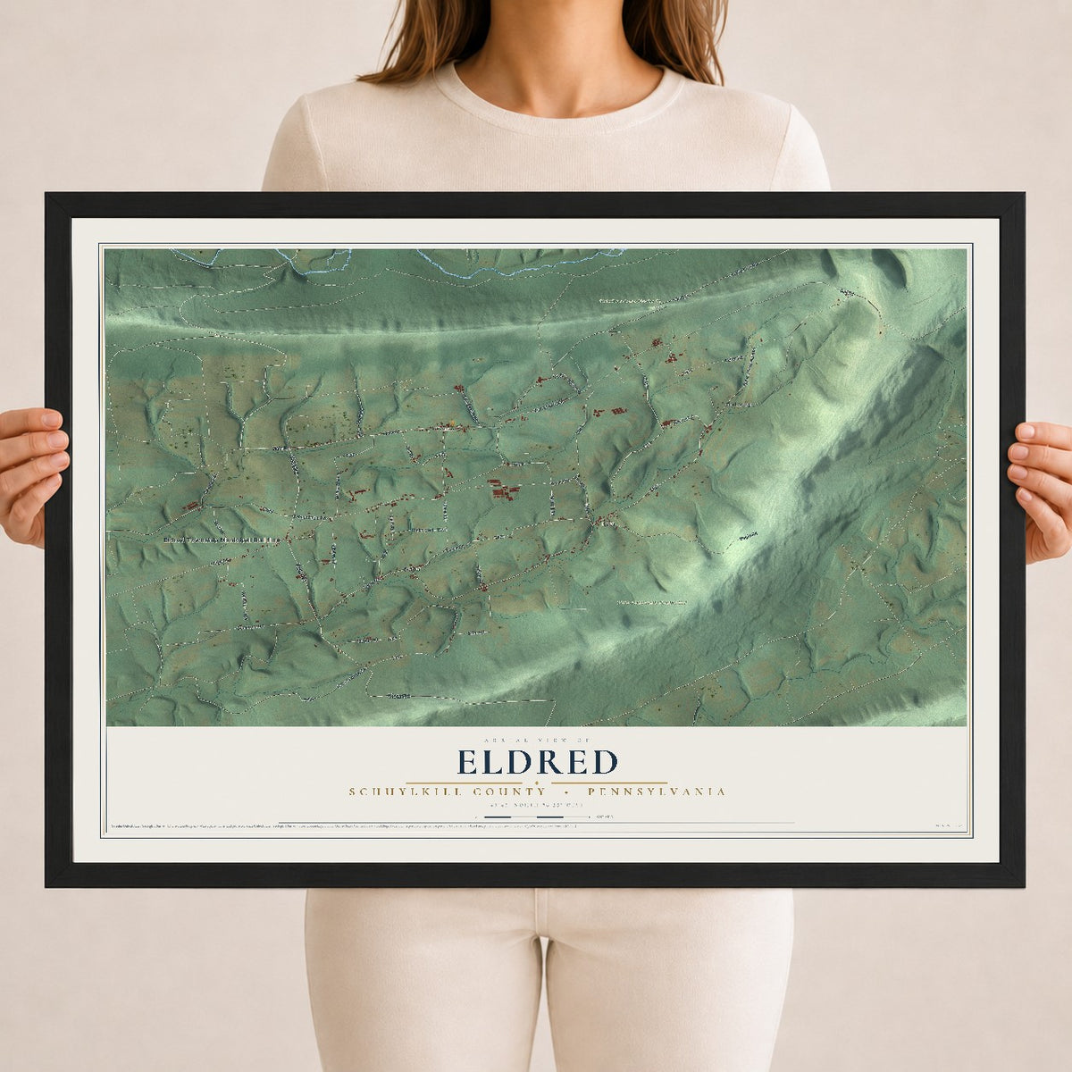 Map of Eldred, Schuylkill County, Pennsylvania, 18 x 24 inch print in a black wood frame