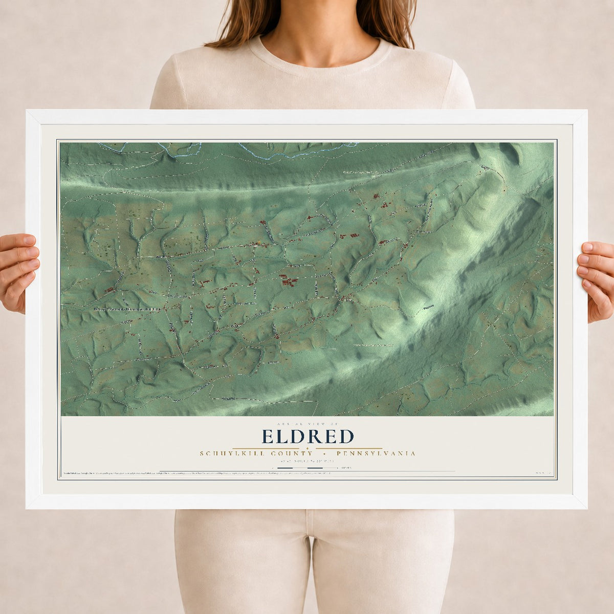 Map of Eldred, Schuylkill County, Pennsylvania, 18 x 24 inch print in a white wood frame