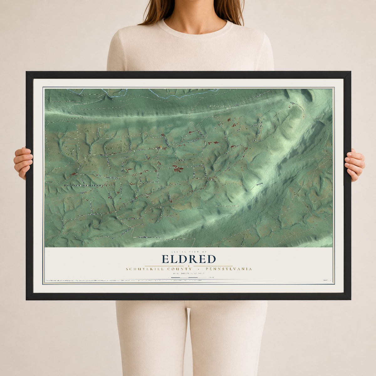 Map of Eldred, Schuylkill County, Pennsylvania, 24 x 36 inch print in a black wood frame