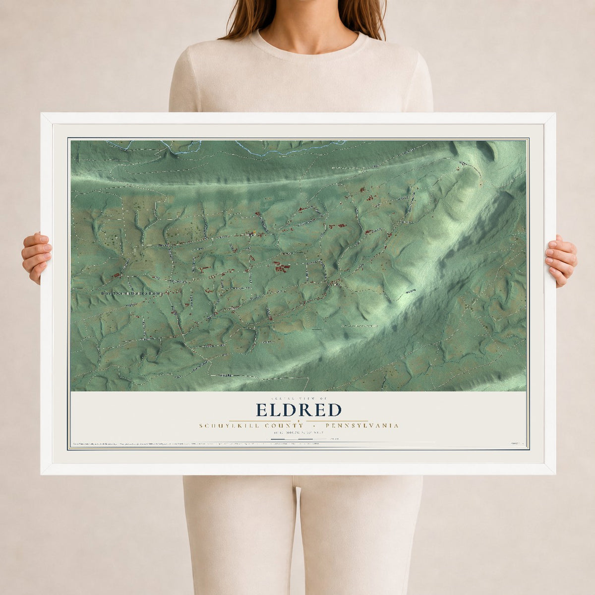 Map of Eldred, Schuylkill County, Pennsylvania, 24 x 36 inch print in a white wood frame