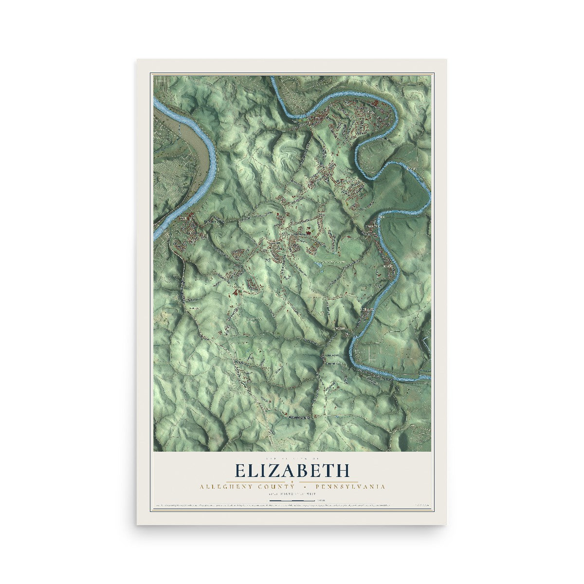Map of Elizabeth, Allegheny County, Pennsylvania, 12 x 18 inch unframed archival matte print