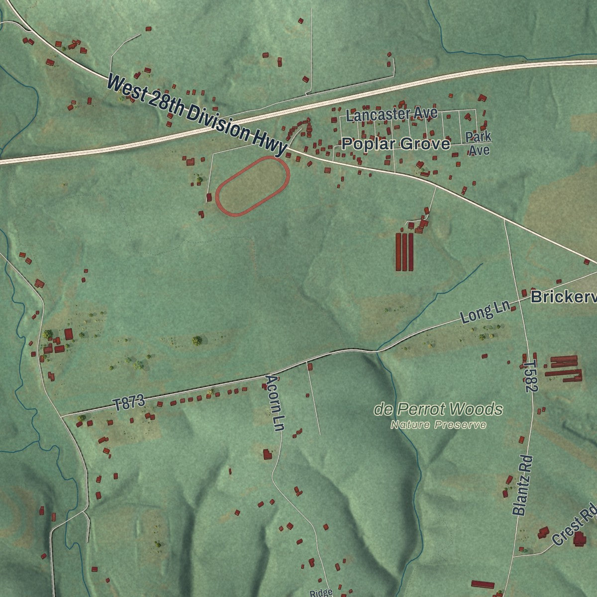 Second close-up of the map of Elizabeth, Lancaster County, Pennsylvania print showing more streets and buildings