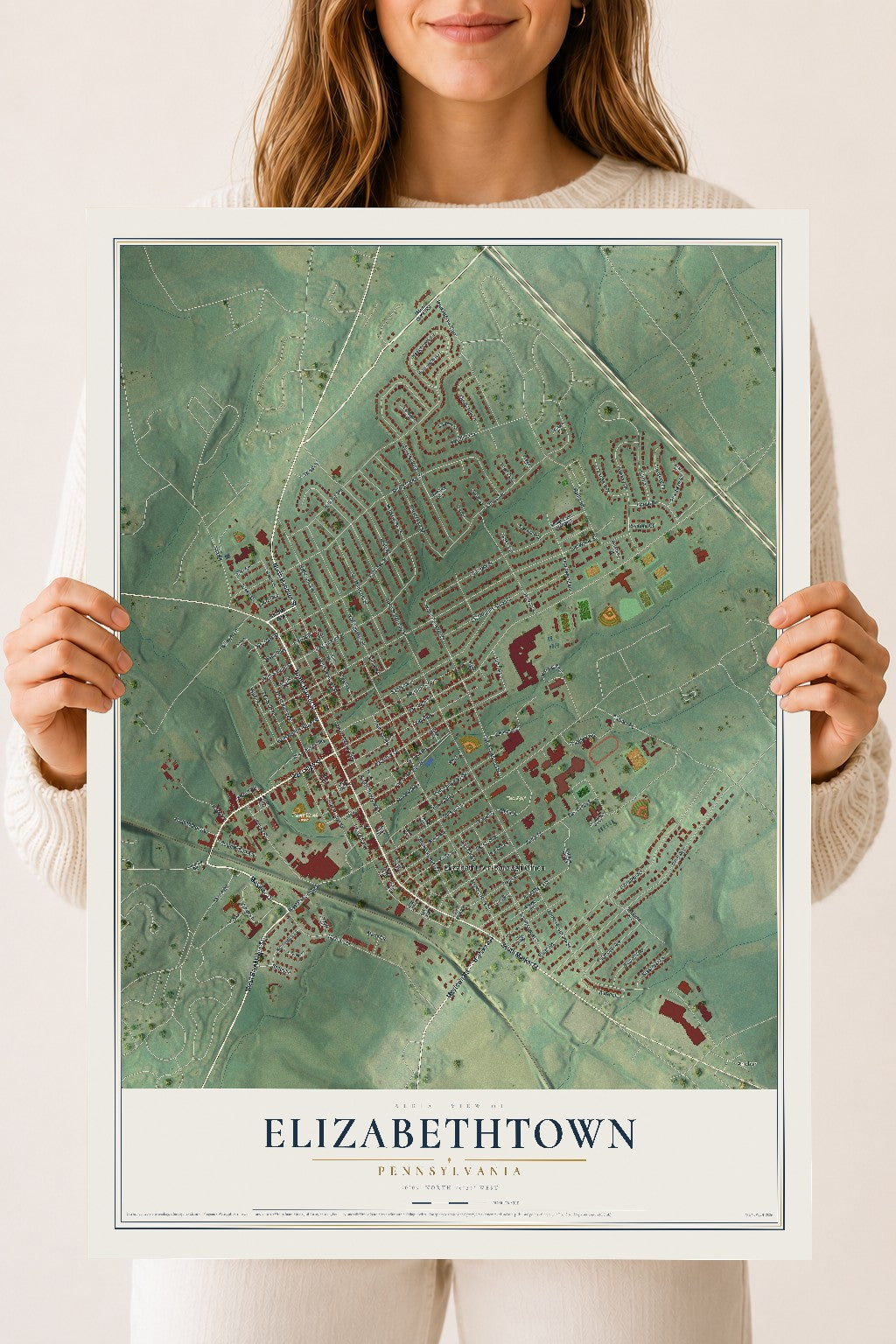 Map of Elizabethtown, Pennsylvania, 18 x 24 inch unframed archival matte print