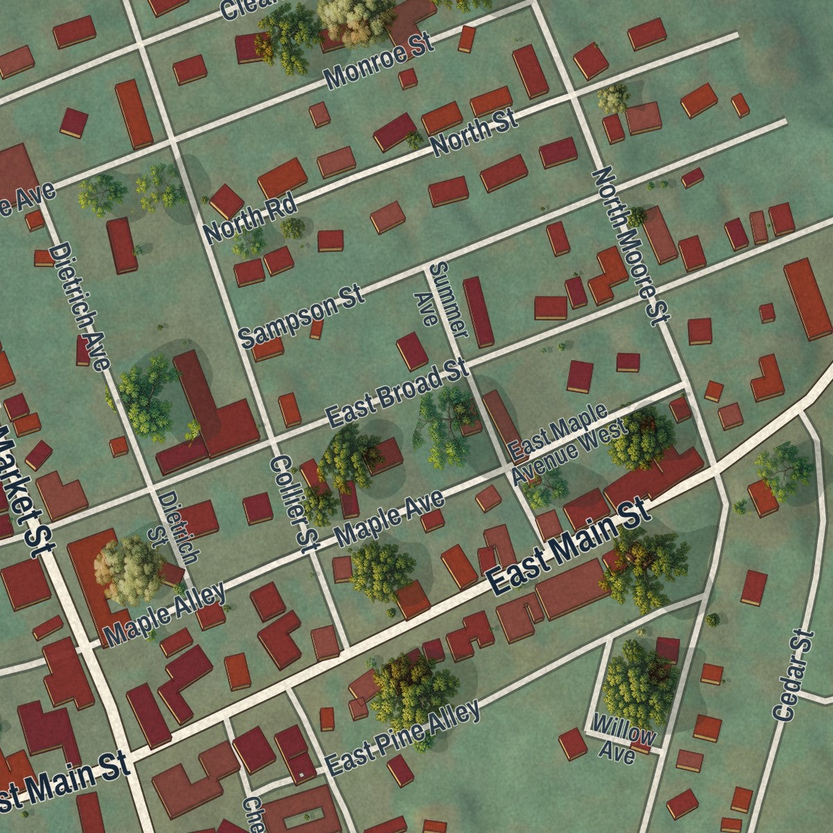 Close-up of the map of Elizabethville, Pennsylvania print showing street and building detail