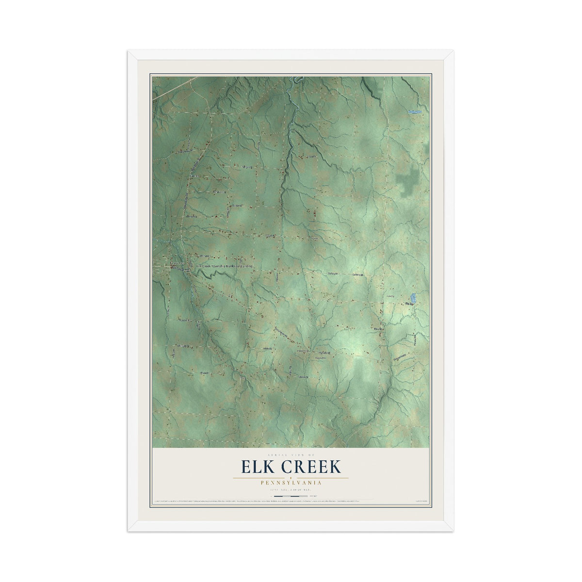 Map of Elk Creek, Pennsylvania, 12 x 18 inch print in a white wood frame