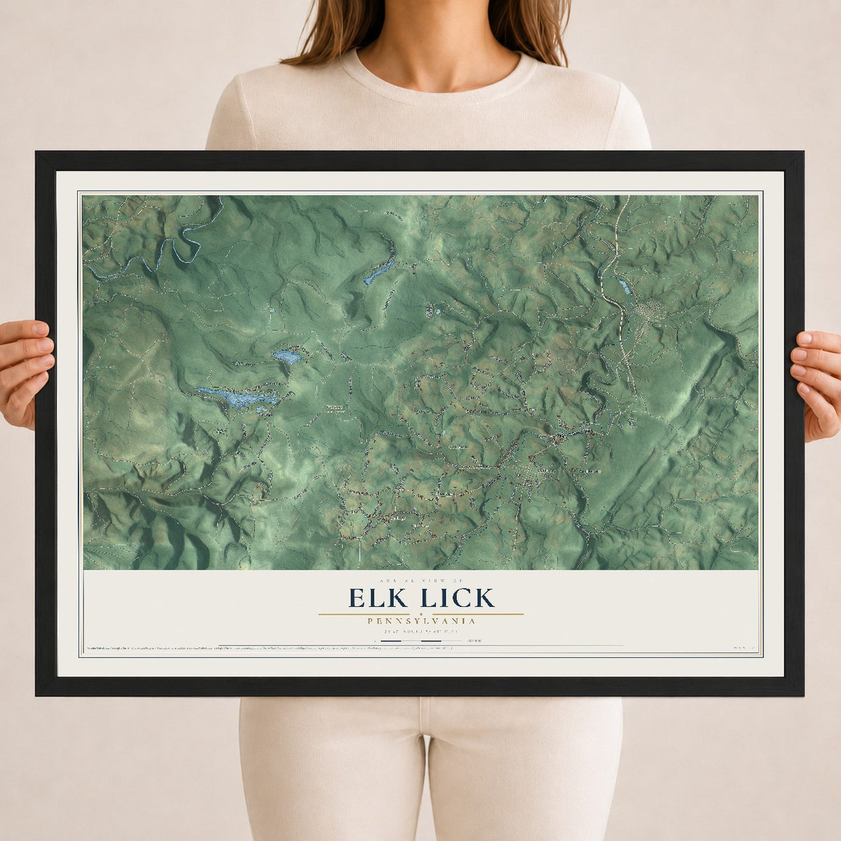 Map of Elk Lick, Pennsylvania, 18 x 24 inch print in a black wood frame